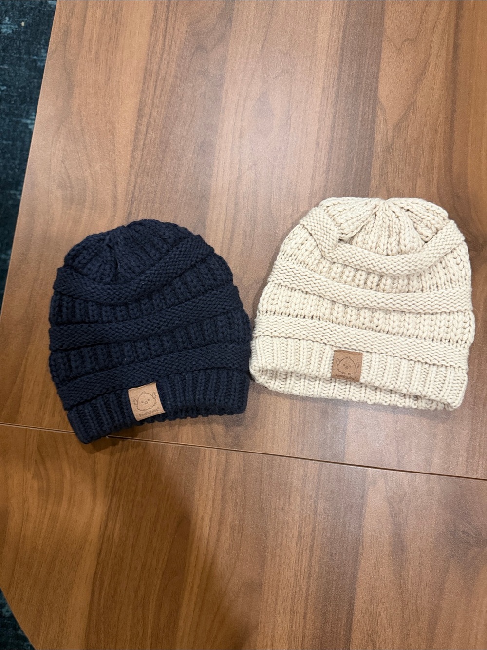 Cozy Cream Knit Beanie for Kids - Brand Not Visible